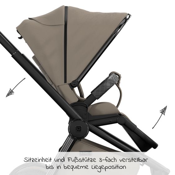 Moon 2in1 Kombi-Kinderwagen Resea S Edition + mit Lufträder, Babywanne, Sportsitz & Teleskopschieber - bis 22 kg - Mud Black Chrome
