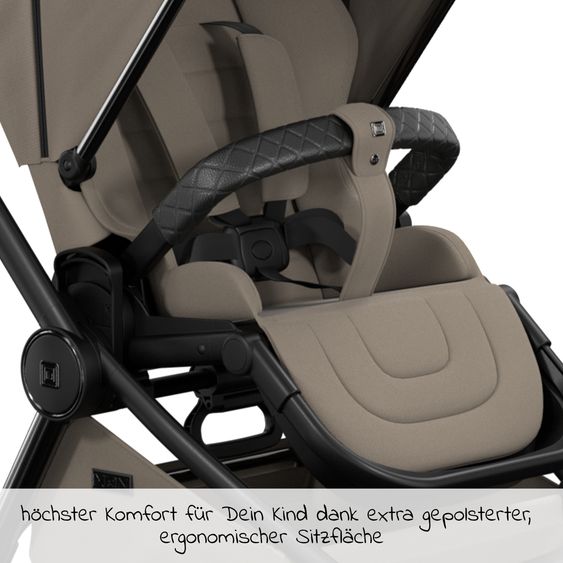 Moon 2in1 Kombi-Kinderwagen Resea S Edition + mit Lufträder, Babywanne, Sportsitz & Teleskopschieber - bis 22 kg - Mud Black Chrome