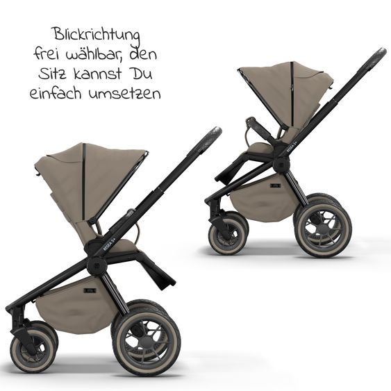 Moon 2in1 Kombi-Kinderwagen Resea S Edition + mit Lufträder, Babywanne, Sportsitz & Teleskopschieber - bis 22 kg - Mud Black Chrome