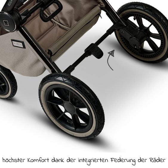 Moon 2in1 Kombi-Kinderwagen Resea S Edition + mit Lufträder, Babywanne, Sportsitz & Teleskopschieber - bis 22 kg - Mud Black Chrome