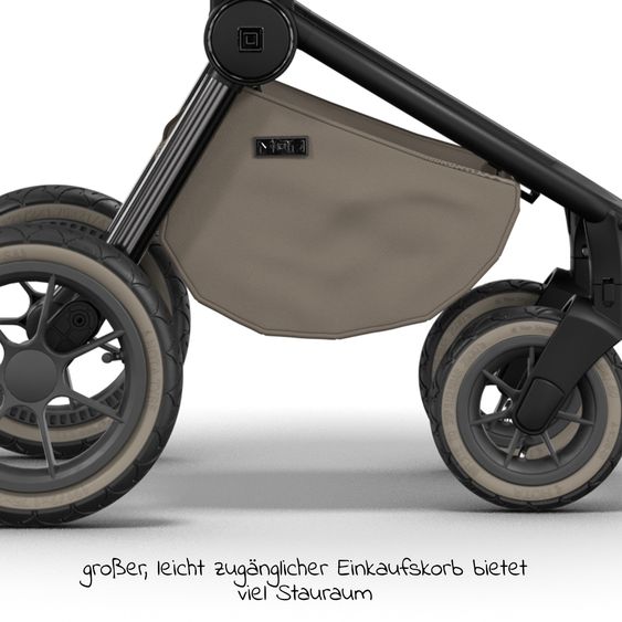 Moon 2in1 Kombi-Kinderwagen Resea S Edition + mit Lufträder, Babywanne, Sportsitz & Teleskopschieber - bis 22 kg - Mud Black Chrome