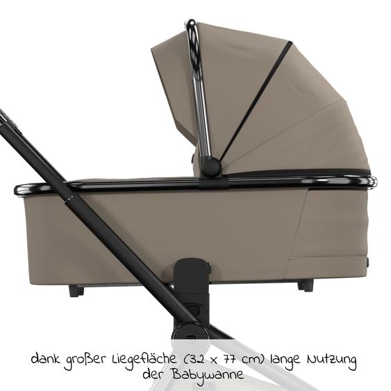 Moon 2in1 Kombi-Kinderwagen Resea S Edition + mit Lufträder, Babywanne, Sportsitz & Teleskopschieber - bis 22 kg - Mud Black Chrome