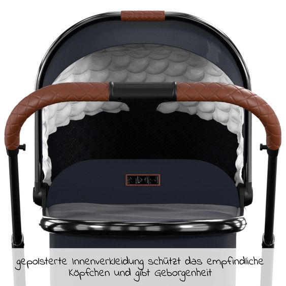 Moon 2in1 Kombi-Kinderwagen Resea S Edition + mit Lufträder, Babywanne, Sportsitz & Teleskopschieber - bis 22 kg - Navy Silver Chrome