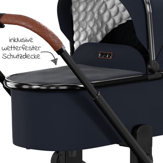Moon 2in1 Kombi-Kinderwagen Resea S Edition + mit Lufträder, Babywanne, Sportsitz & Teleskopschieber - bis 22 kg - Navy Silver Chrome