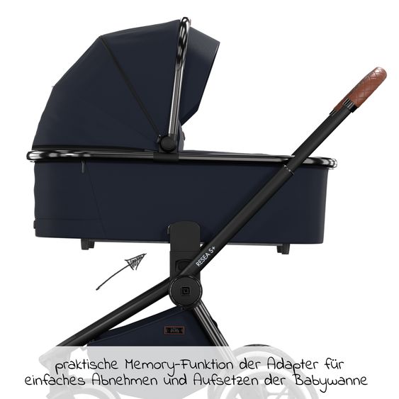 Moon 2in1 Kombi-Kinderwagen Resea S Edition + mit Lufträder, Babywanne, Sportsitz & Teleskopschieber - bis 22 kg - Navy Silver Chrome