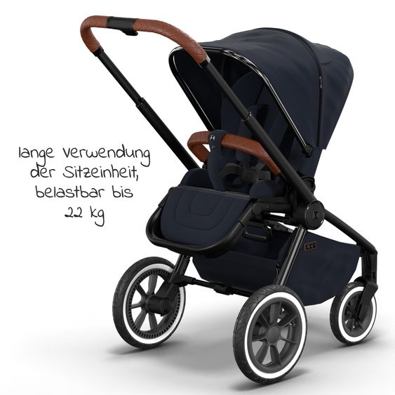 Moon 2in1 Kombi-Kinderwagen Resea S Edition + mit Lufträder, Babywanne, Sportsitz & Teleskopschieber - bis 22 kg - Navy Silver Chrome