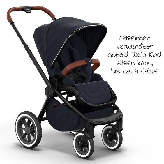 Moon 2in1 Kombi-Kinderwagen Resea S Edition + mit Lufträder, Babywanne, Sportsitz & Teleskopschieber - bis 22 kg - Navy Silver Chrome