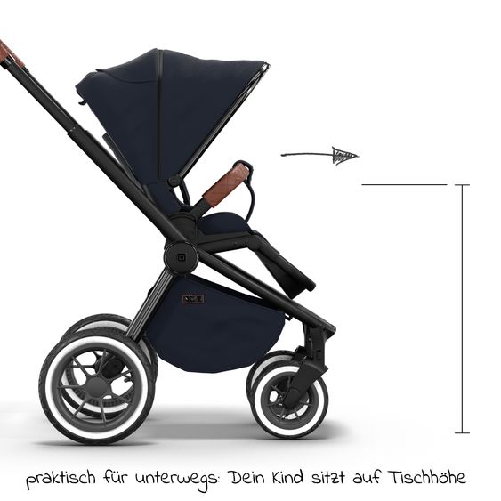 Moon 2in1 Kombi-Kinderwagen Resea S Edition + mit Lufträder, Babywanne, Sportsitz & Teleskopschieber - bis 22 kg - Navy Silver Chrome