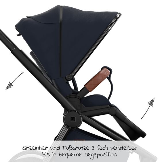 Moon 2in1 Kombi-Kinderwagen Resea S Edition + mit Lufträder, Babywanne, Sportsitz & Teleskopschieber - bis 22 kg - Navy Silver Chrome
