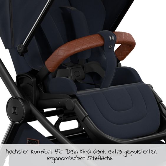 Moon 2in1 Kombi-Kinderwagen Resea S Edition + mit Lufträder, Babywanne, Sportsitz & Teleskopschieber - bis 22 kg - Navy Silver Chrome