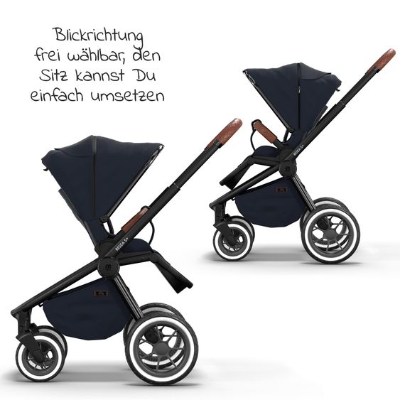 Moon 2in1 Kombi-Kinderwagen Resea S Edition + mit Lufträder, Babywanne, Sportsitz & Teleskopschieber - bis 22 kg - Navy Silver Chrome