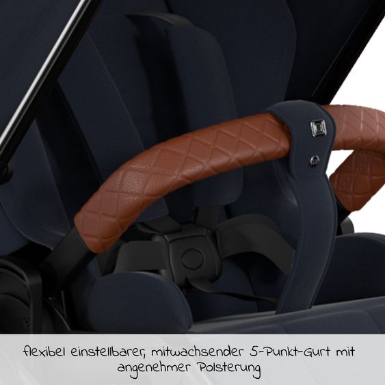 Moon 2in1 Kombi-Kinderwagen Resea S Edition + mit Lufträder, Babywanne, Sportsitz & Teleskopschieber - bis 22 kg - Navy Silver Chrome