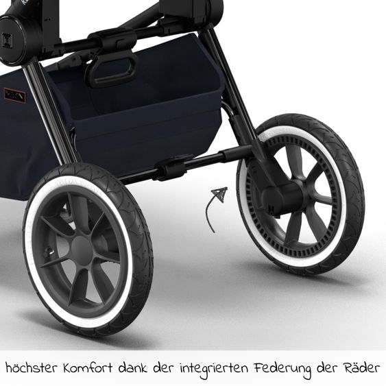 Moon 2in1 Kombi-Kinderwagen Resea S Edition + mit Lufträder, Babywanne, Sportsitz & Teleskopschieber - bis 22 kg - Navy Silver Chrome