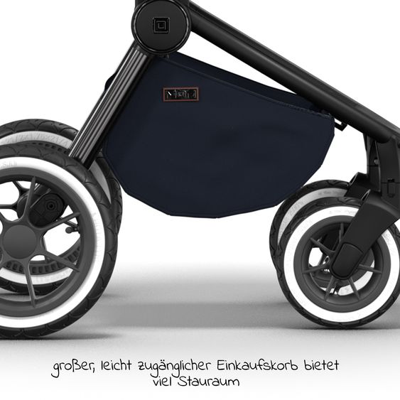 Moon 2in1 Kombi-Kinderwagen Resea S Edition + mit Lufträder, Babywanne, Sportsitz & Teleskopschieber - bis 22 kg - Navy Silver Chrome