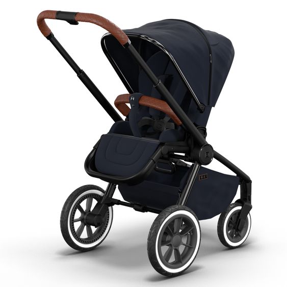 Moon 2in1 Kombi-Kinderwagen Resea S Edition + mit Lufträder, Babywanne, Sportsitz & Teleskopschieber - bis 22 kg - Navy Silver Chrome