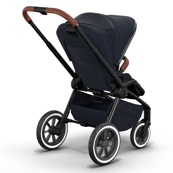 Moon 2in1 Kombi-Kinderwagen Resea S Edition + mit Lufträder, Babywanne, Sportsitz & Teleskopschieber - bis 22 kg - Navy Silver Chrome