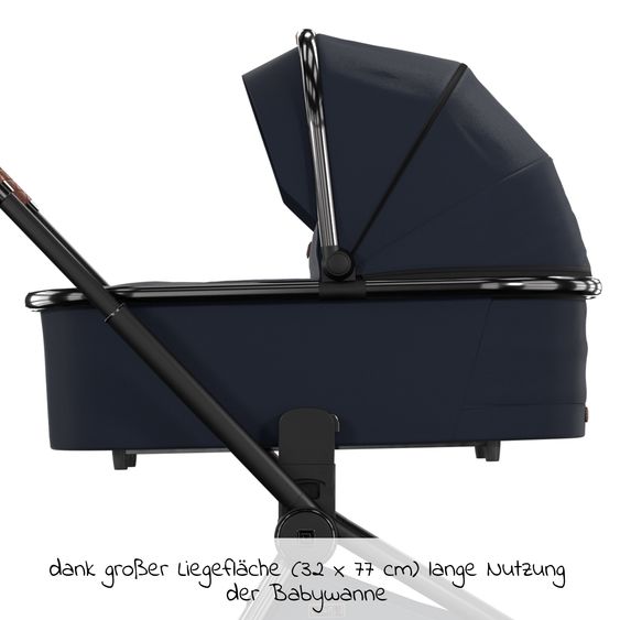 Moon 2in1 Kombi-Kinderwagen Resea S Edition + mit Lufträder, Babywanne, Sportsitz & Teleskopschieber - bis 22 kg - Navy Silver Chrome