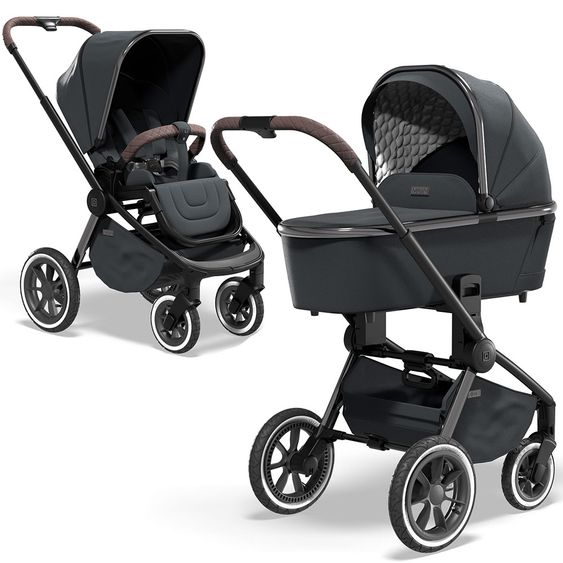 Moon 2in1 Combi Stroller Resea S Edition with Sport Seat, Carrycot & Mattress, Air Wheels - up to 22 kg - Anthracite Black Chrome
