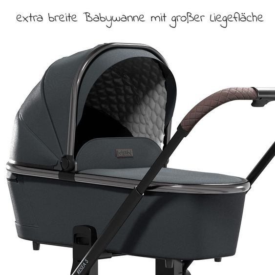 Moon 2in1 Combi Stroller Resea S Edition with Sport Seat, Carrycot & Mattress, Air Wheels - up to 22 kg - Anthracite Black Chrome