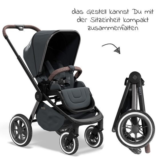 Moon 2in1 Combi Stroller Resea S Edition with Sport Seat, Carrycot & Mattress, Air Wheels - up to 22 kg - Anthracite Black Chrome