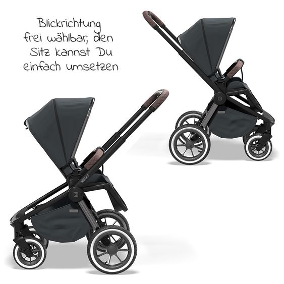 Moon 2in1 Combi Stroller Resea S Edition with Sport Seat, Carrycot & Mattress, Air Wheels - up to 22 kg - Anthracite Black Chrome