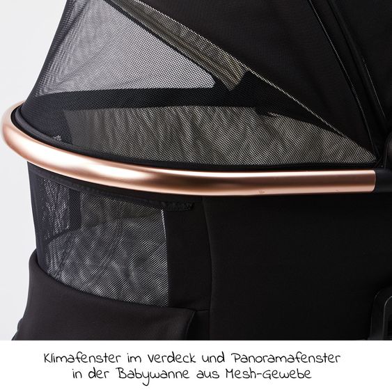 Moon 2in1 Kombi-Kinderwagen Resea S Edition mit Sportsitz, Babywanne & Matratze, Lufträder - bis 22 kg - Black Rose Gold