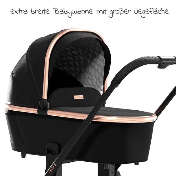 Moon 2in1 Kombi-Kinderwagen Resea S Edition mit Sportsitz, Babywanne & Matratze, Lufträder - bis 22 kg - Black Rose Gold