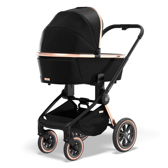 Moon 2in1 Kombi-Kinderwagen Resea S Edition mit Sportsitz, Babywanne & Matratze, Lufträder - bis 22 kg - Black Rose Gold