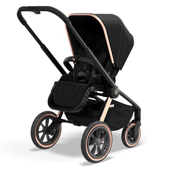 Moon 2in1 Kombi-Kinderwagen Resea S Edition mit Sportsitz, Babywanne & Matratze, Lufträder - bis 22 kg - Black Rose Gold