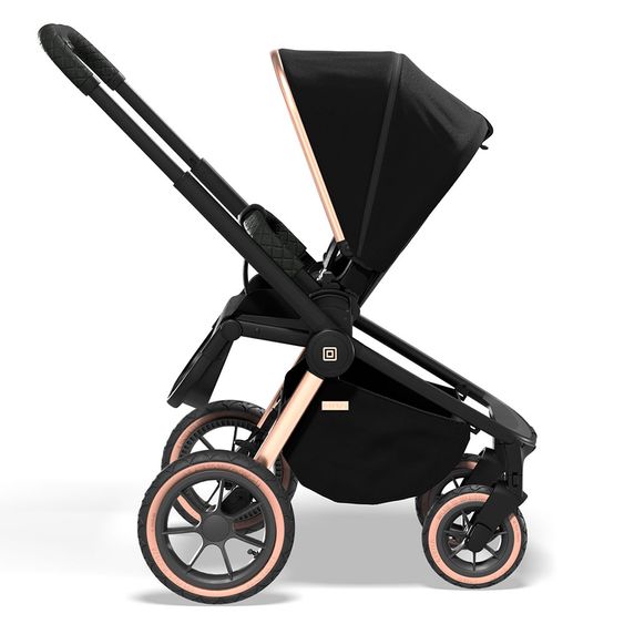 Moon 2in1 Kombi-Kinderwagen Resea S Edition mit Sportsitz, Babywanne & Matratze, Lufträder - bis 22 kg - Black Rose Gold