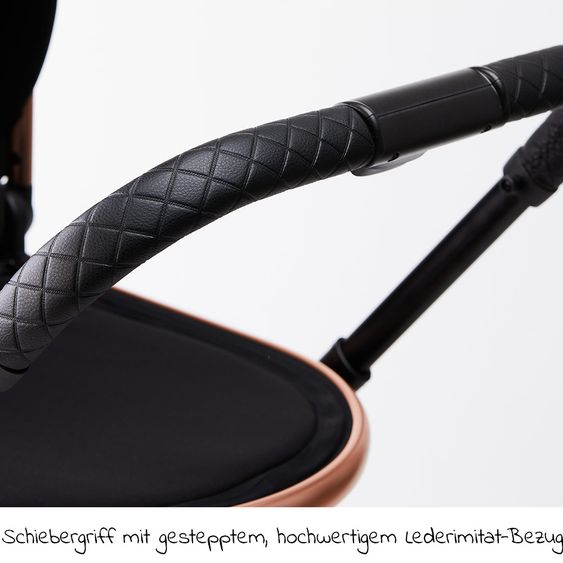 Moon 2in1 Kombi-Kinderwagen Resea S Edition mit Sportsitz, Babywanne & Matratze, Lufträder - bis 22 kg - Black Rose Gold