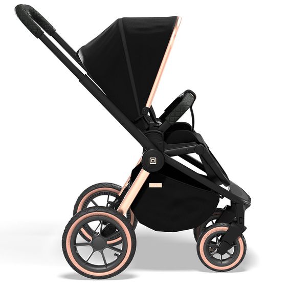 Moon 2in1 Kombi-Kinderwagen Resea S Edition mit Sportsitz, Babywanne & Matratze, Lufträder - bis 22 kg - Black Rose Gold