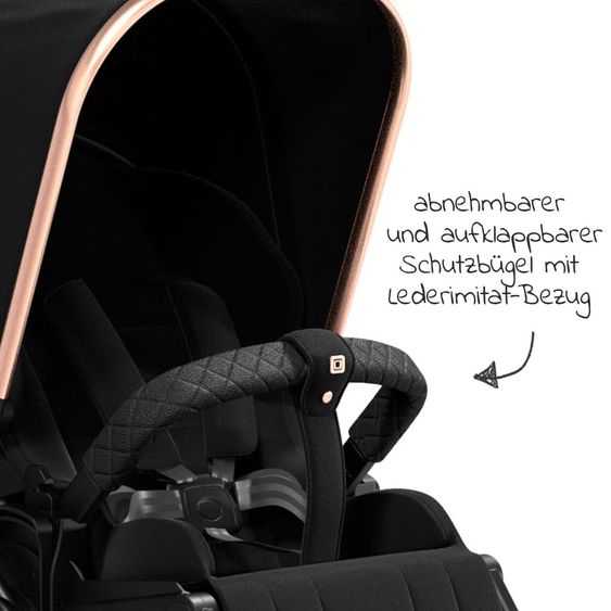 Moon 2in1 Kombi-Kinderwagen Resea S Edition mit Sportsitz, Babywanne & Matratze, Lufträder - bis 22 kg - Black Rose Gold