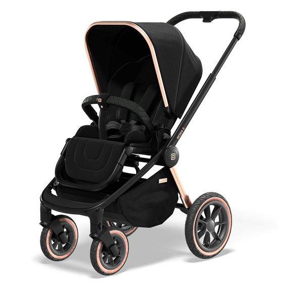 Moon 2in1 Kombi-Kinderwagen Resea S Edition mit Sportsitz, Babywanne & Matratze, Lufträder - bis 22 kg - Black Rose Gold