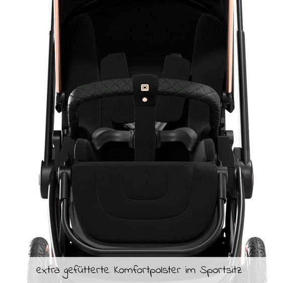 Moon 2in1 Kombi-Kinderwagen Resea S Edition mit Sportsitz, Babywanne & Matratze, Lufträder - bis 22 kg - Black Rose Gold