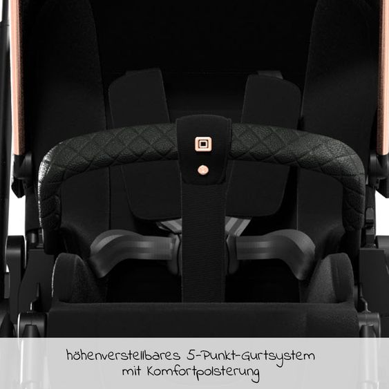 Moon 2in1 Kombi-Kinderwagen Resea S Edition mit Sportsitz, Babywanne & Matratze, Lufträder - bis 22 kg - Black Rose Gold