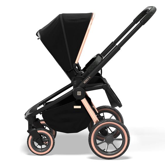 Moon 2in1 Kombi-Kinderwagen Resea S Edition mit Sportsitz, Babywanne & Matratze, Lufträder - bis 22 kg - Black Rose Gold