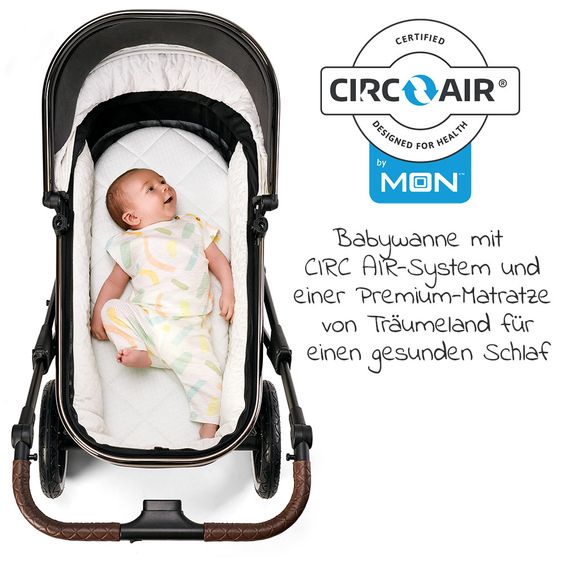 Moon 2in1 Kombi-Kinderwagen Resea S Edition mit Sportsitz, Babywanne & Matratze, Lufträder - bis 22 kg - Black Rose Gold