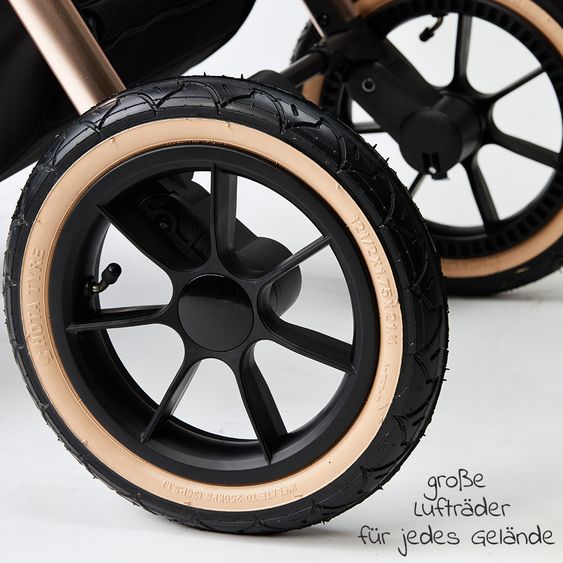 Moon 2in1 Kombi-Kinderwagen Resea S Edition mit Sportsitz, Babywanne & Matratze, Lufträder - bis 22 kg - Black Rose Gold