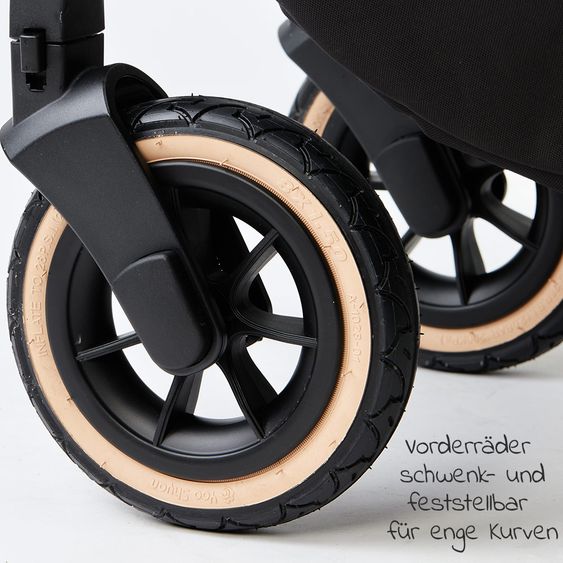 Moon 2in1 Kombi-Kinderwagen Resea S Edition mit Sportsitz, Babywanne & Matratze, Lufträder - bis 22 kg - Black Rose Gold