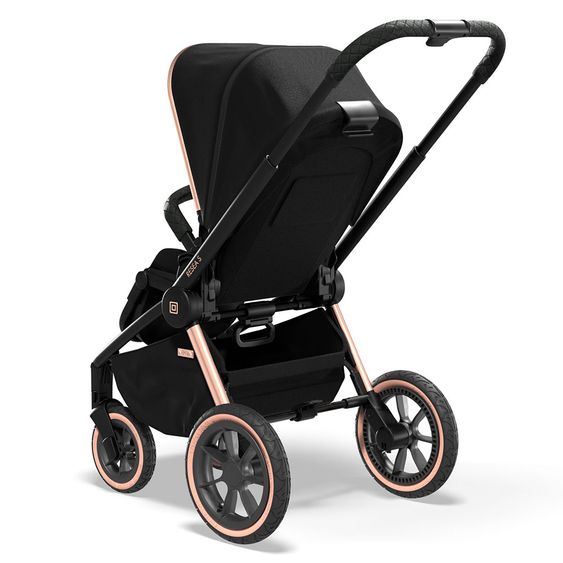 Moon 2in1 Kombi-Kinderwagen Resea S Edition mit Sportsitz, Babywanne & Matratze, Lufträder - bis 22 kg - Black Rose Gold