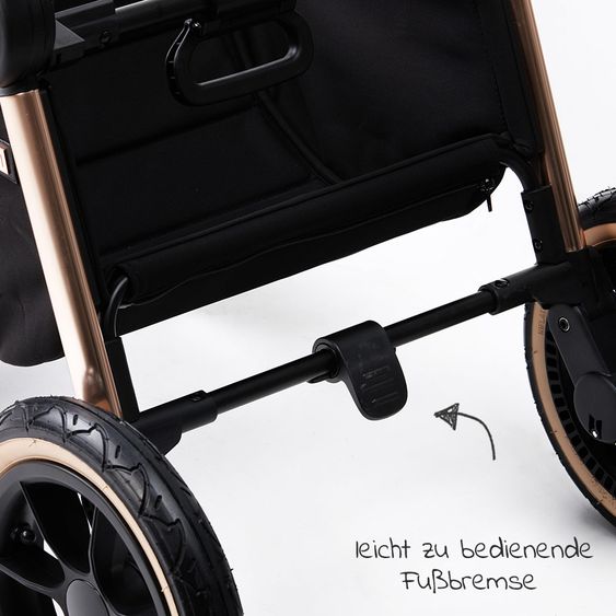 Moon 2in1 Kombi-Kinderwagen Resea S Edition mit Sportsitz, Babywanne & Matratze, Lufträder - bis 22 kg - Black Rose Gold