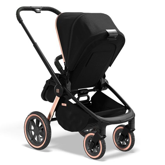 Moon 2in1 Kombi-Kinderwagen Resea S Edition mit Sportsitz, Babywanne & Matratze, Lufträder - bis 22 kg - Black Rose Gold