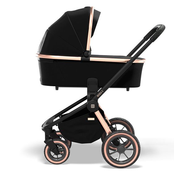 Moon 2in1 Kombi-Kinderwagen Resea S Edition mit Sportsitz, Babywanne & Matratze, Lufträder - bis 22 kg - Black Rose Gold