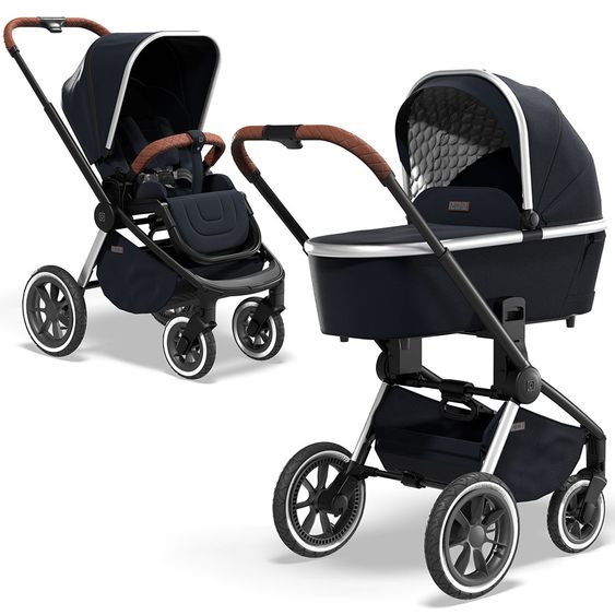 Moon 2in1 Kombi-Kinderwagen Resea S Edition mit Sportsitz, Babywanne & Matratze, Lufträder - bis 22 kg - Navy Silver Polish