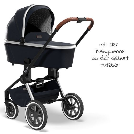 Moon 2in1 Kombi-Kinderwagen Resea S Edition mit Sportsitz, Babywanne & Matratze, Lufträder - bis 22 kg - Navy Silver Polish