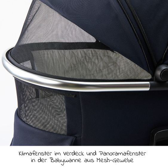 Moon 2in1 Kombi-Kinderwagen Resea S Edition mit Sportsitz, Babywanne & Matratze, Lufträder - bis 22 kg - Navy Silver Polish