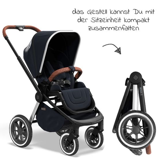 Moon 2in1 Kombi-Kinderwagen Resea S Edition mit Sportsitz, Babywanne & Matratze, Lufträder - bis 22 kg - Navy Silver Polish