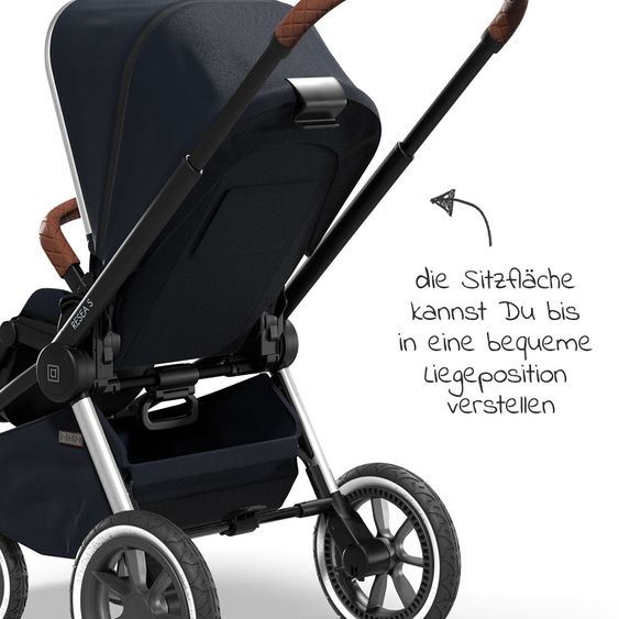 Moon 2in1 Kombi-Kinderwagen Resea S Edition mit Sportsitz, Babywanne & Matratze, Lufträder - bis 22 kg - Navy Silver Polish