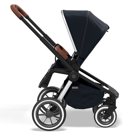 Moon 2in1 Kombi-Kinderwagen Resea S Edition mit Sportsitz, Babywanne & Matratze, Lufträder - bis 22 kg - Navy Silver Polish